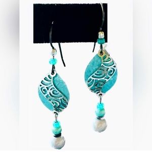 Boho Beach Silver and Teal Beaded Dangle Earrings